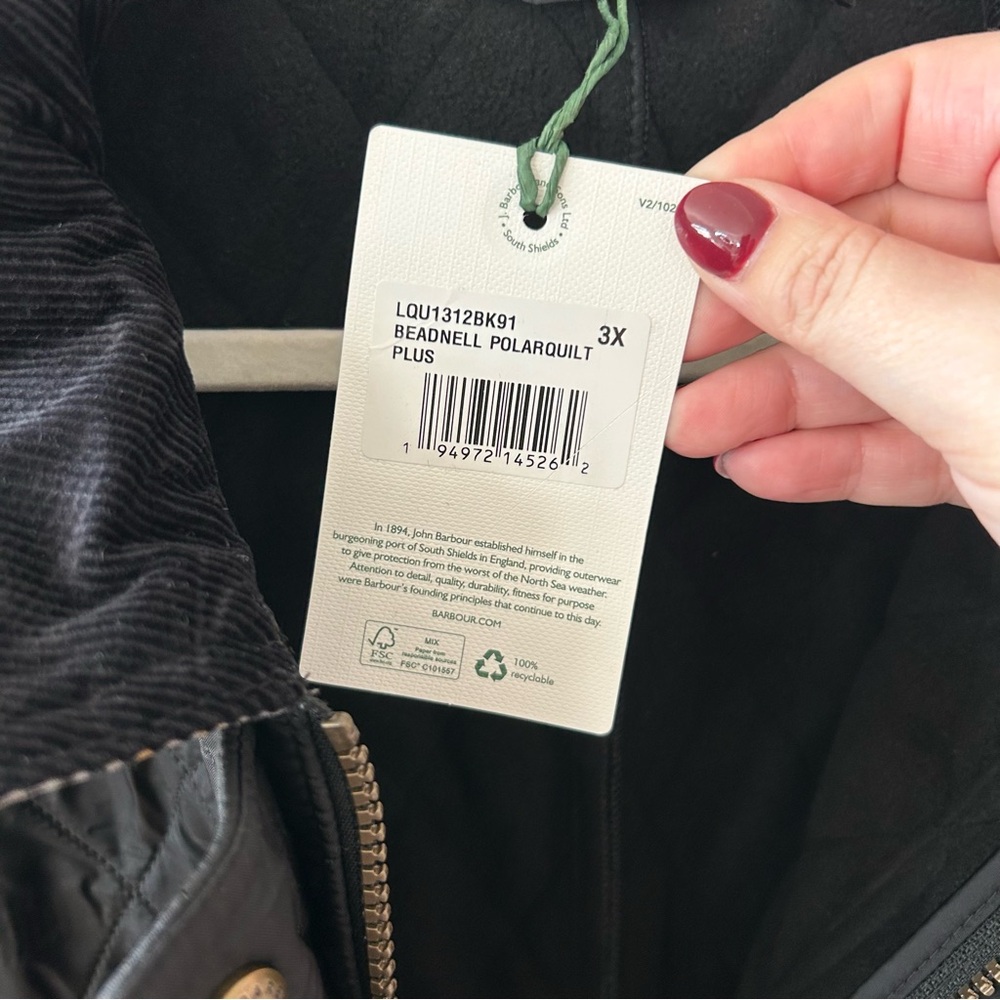 NWT Barbour Beadnell Polarquilt Jacket Black Plus Size - Picture 3 of 5
